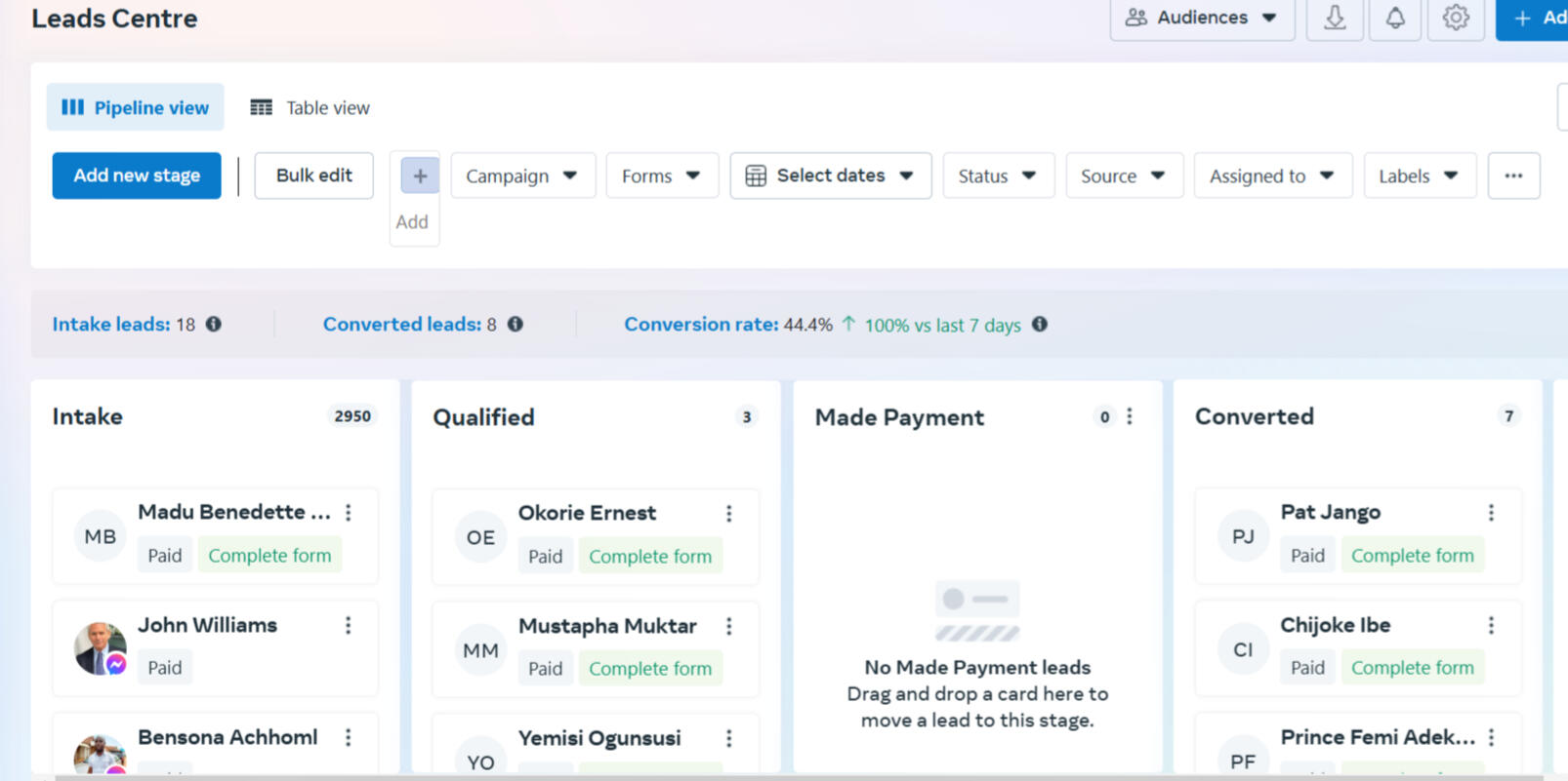Clients Facebook Dashboard
